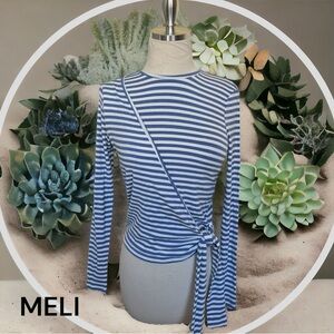 MELI OF FAME blue white wrap top shirt XXS-S
